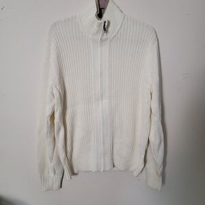 Tommy Hilfiger Cream Colored Full Zip Knit Sweater Size Large